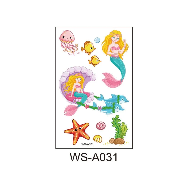Children's cartoon mermaid tattoo stickers pink princess waterproof cute fun one-time reward stickers