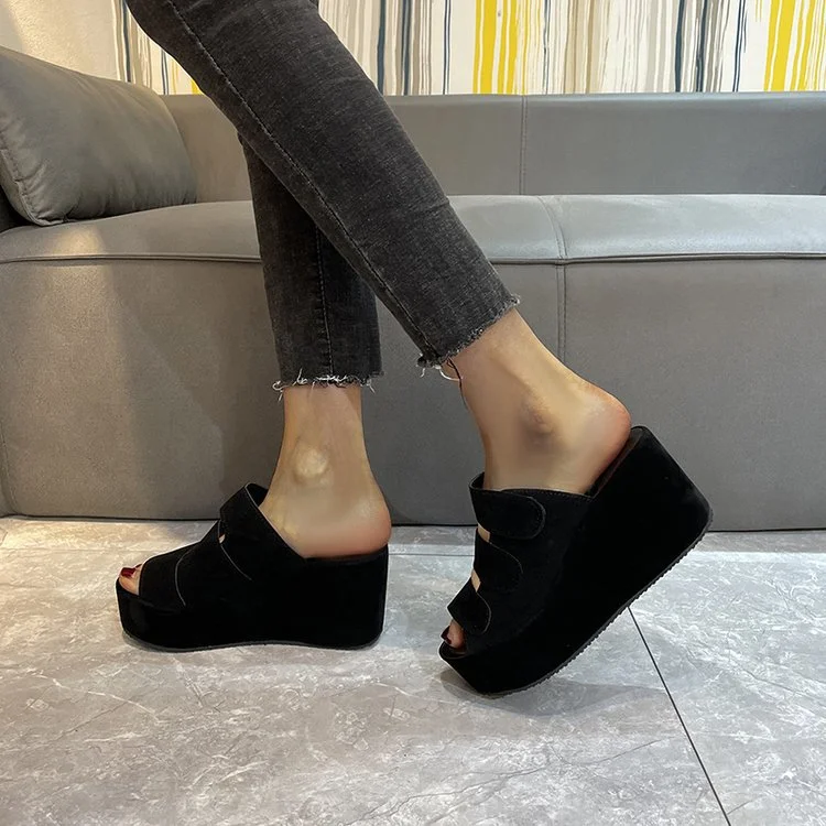 Churchf Churchf Slippers Female 2023 Korean Spring / Summer New Velcro Thick Bottom Slope With Cool Mop Frosted High Heel Women's Slippers