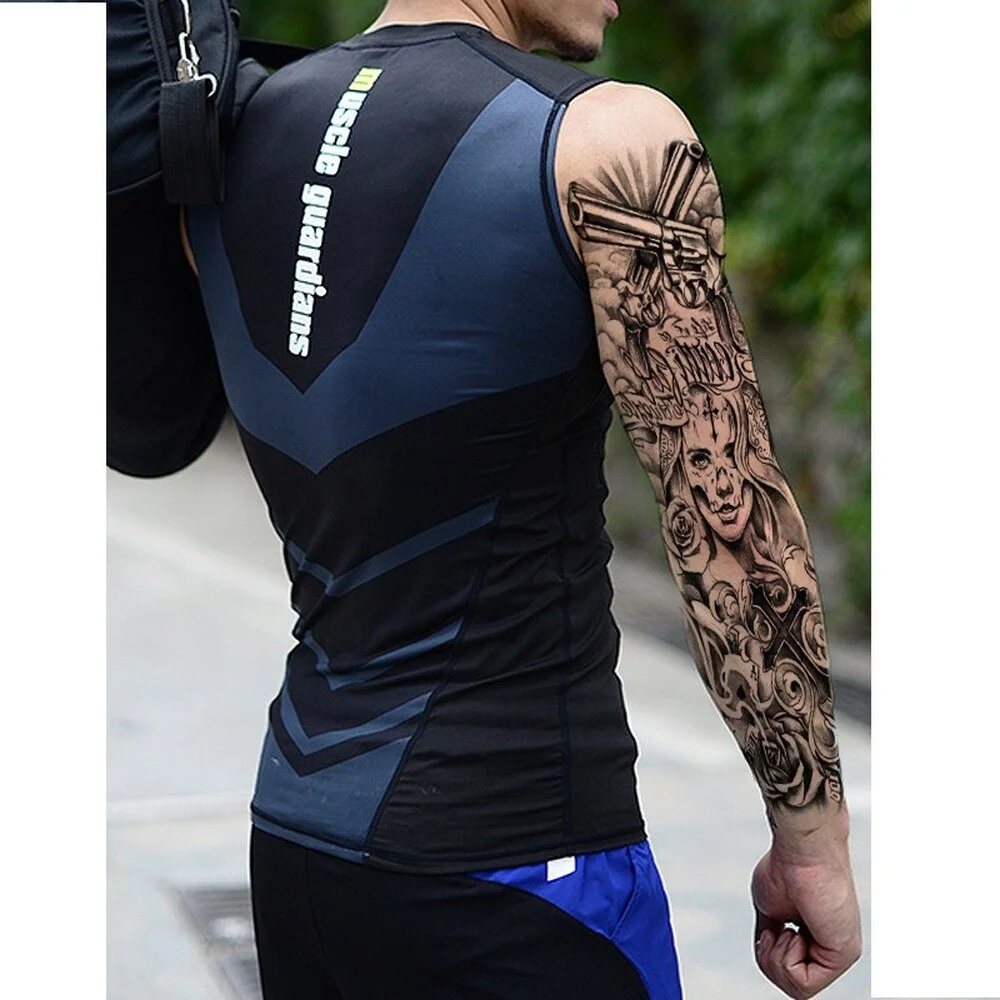 Sdrawing Arm Temporary Tattoos Sleeve for Men Women Realistic Fake Tatoo Warrior Lion Mechanical Skull Wolf Rose Tatto Sticker Totem