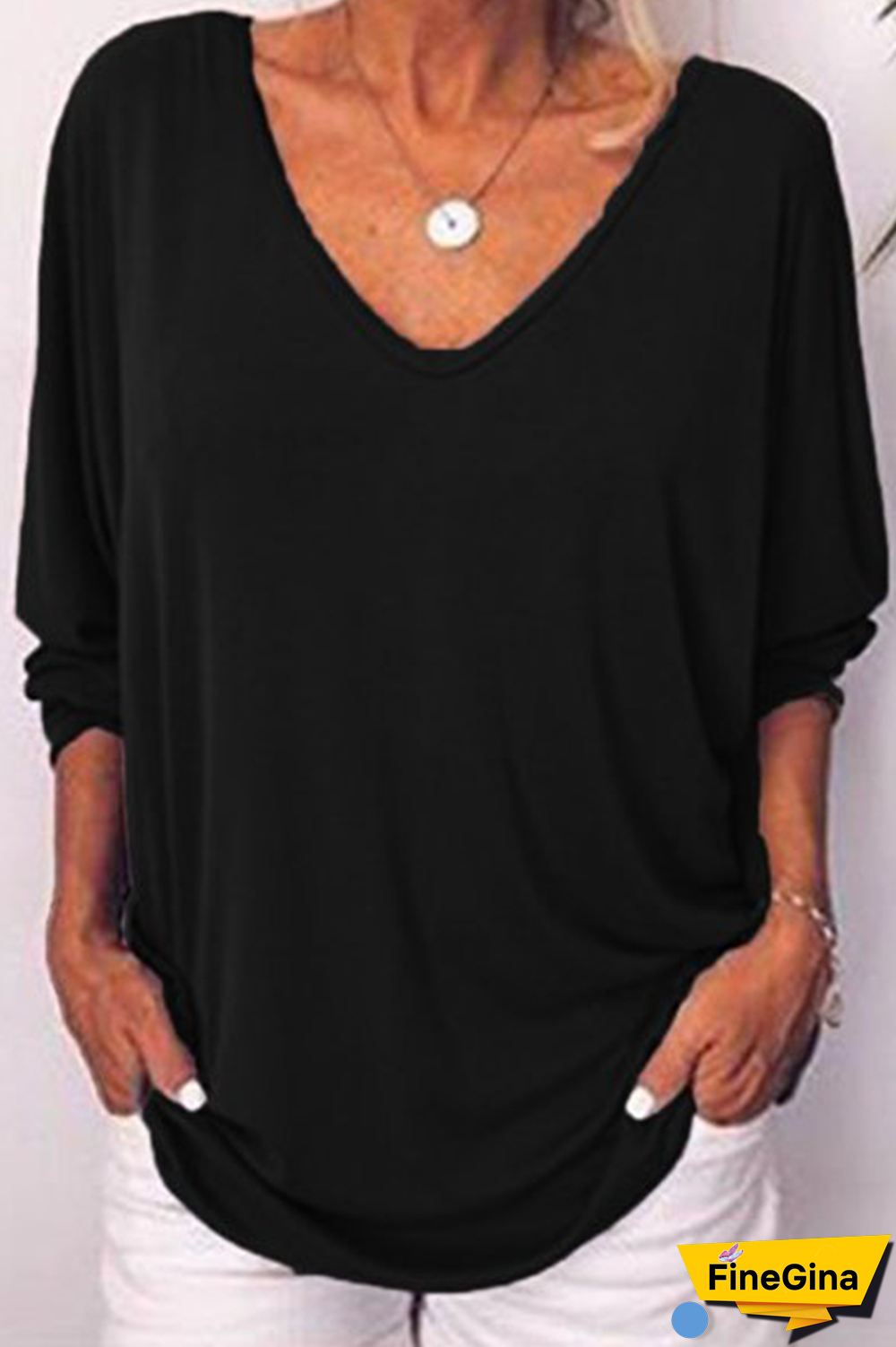 Casual Solid Buckle V Neck T-Shirts(5 Colors)