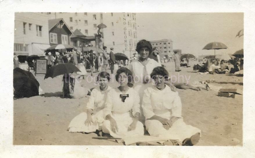 FOUND Photo Poster painting Original b&w A DAY AT THE BEACH Early 20th Century Women 22 46 X