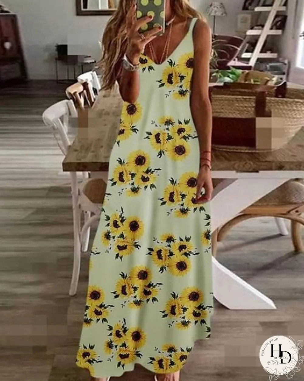 Maxi Long Sleeveless Floral Summer Dress