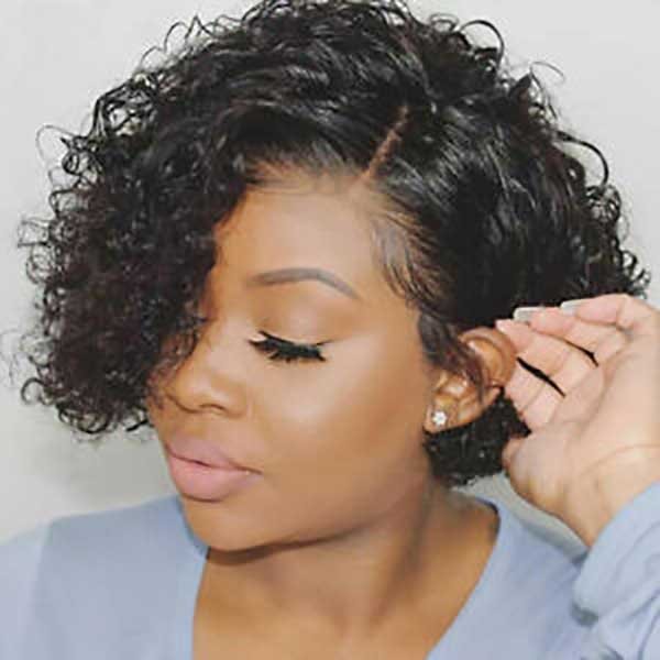 Junoda Side Part Curly Short Bob Human Hair Wigs African American Pixie Cut Wig