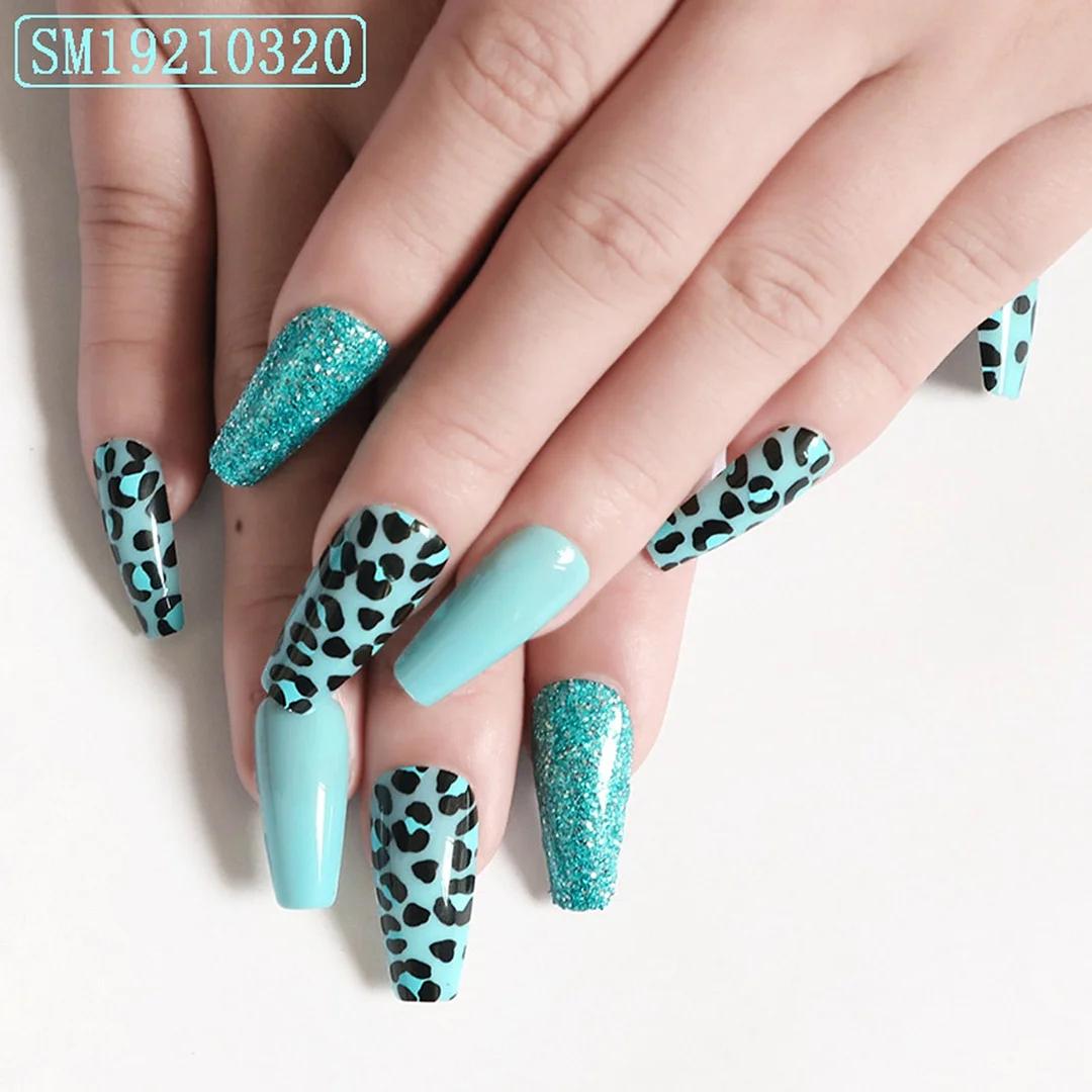 Artificial Glitter Pink Graffiti Detachable Long Almond False Nails Wearable Fake Nails Full Cover Nail Tips Press On Nails 24pc