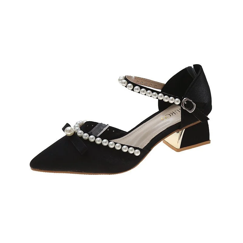 Elegant Ladies Red Silk Pearl Pumps Spring Summer Ankle Strap Square Heels Sandals Women 2022 Fashion Wedding Party Shoes