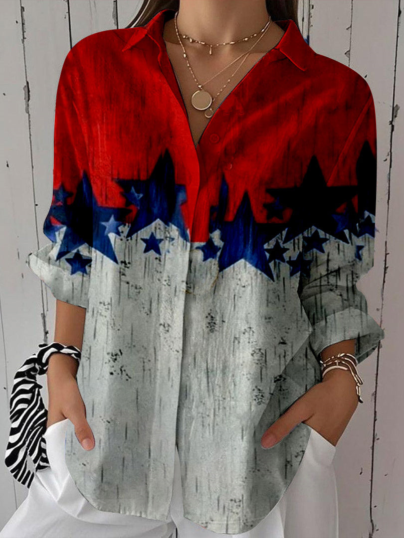 Women Long Sleeve V-neck Graphic Floral Printed Top