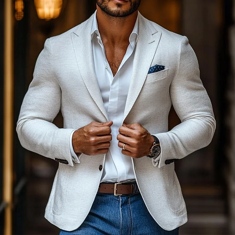 Men's Fashion Solid Color Peak Lapel Two Buttons Casual Blazer