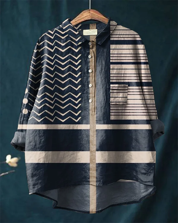Vacation Bohemian Print Cotton and Linen Shirt