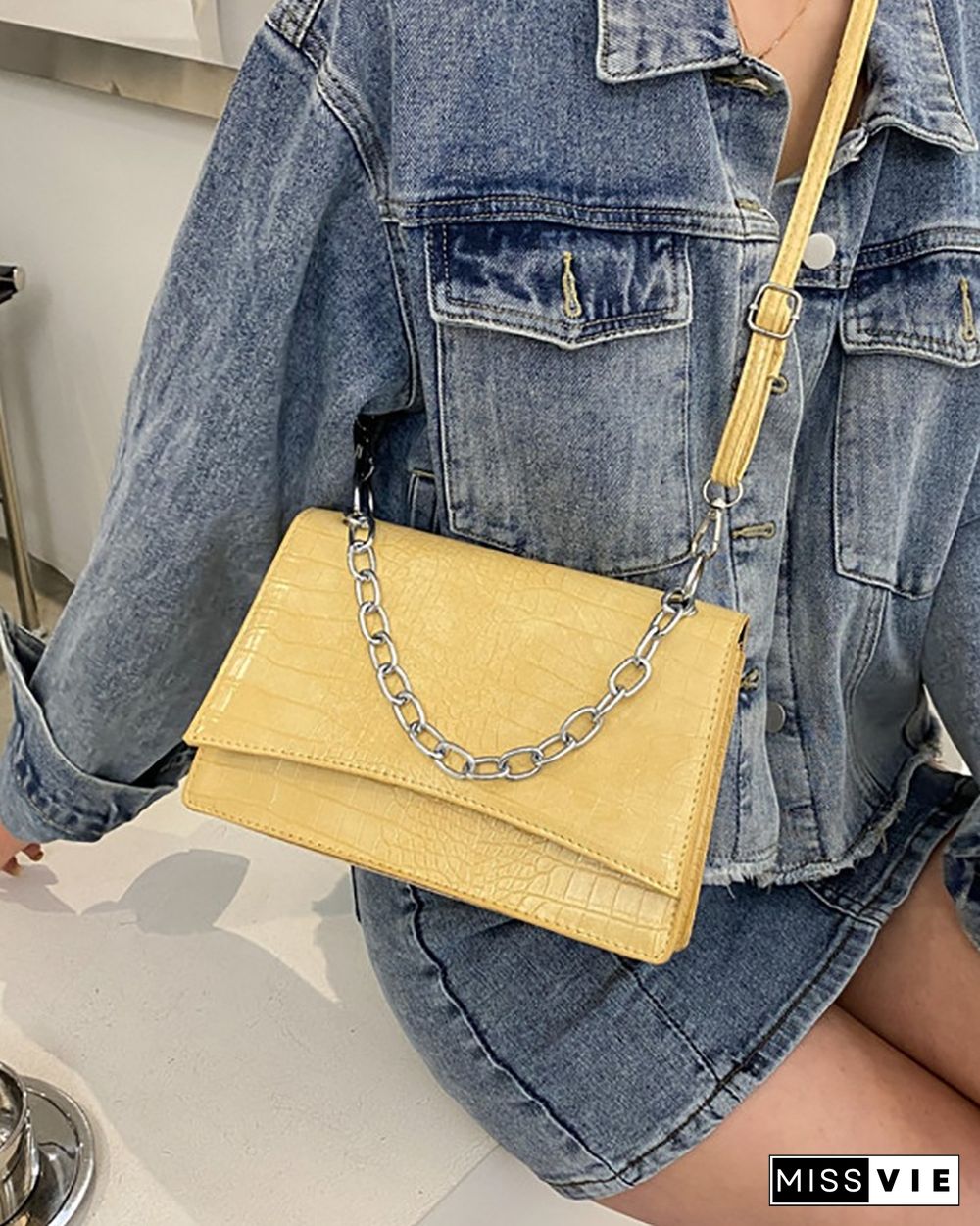 Chain Strap Croc Embossed Crossbody Bag