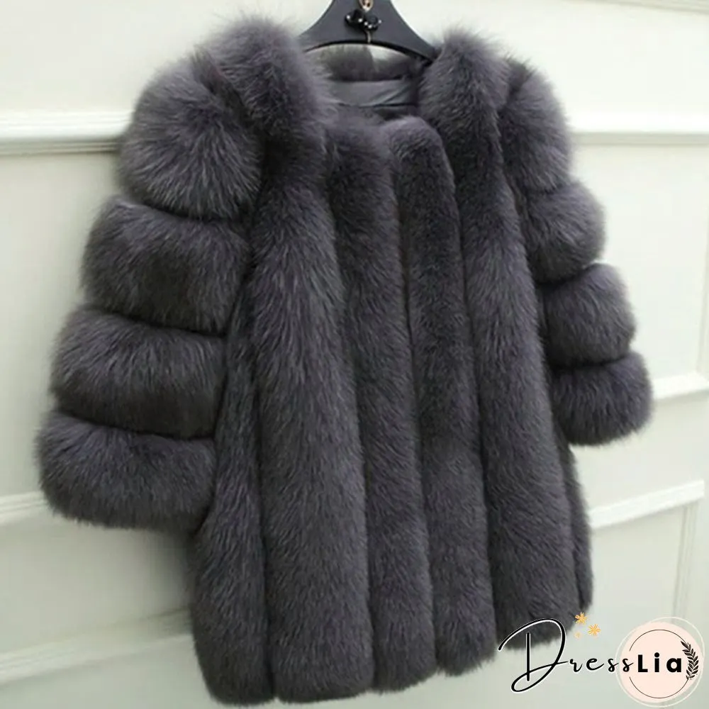 Women Winter Top Fashion Faux Fur Coat Elegant Thick Warm Outerwear Fake Fur Ladies Jacket Coat
