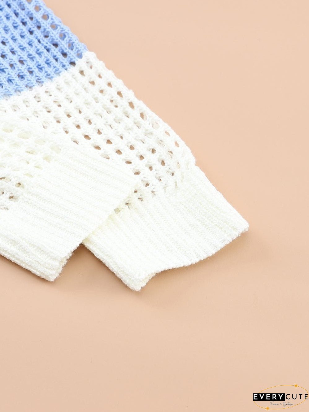Colorful Eyelet Twist Back Knit Top with Long Sleeves
