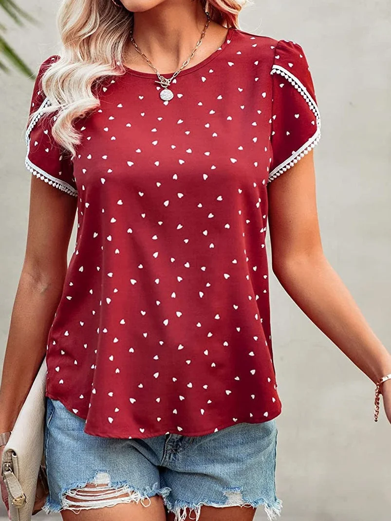 Women's Scoop Neck Short Sleeve Graphic Printed Tops