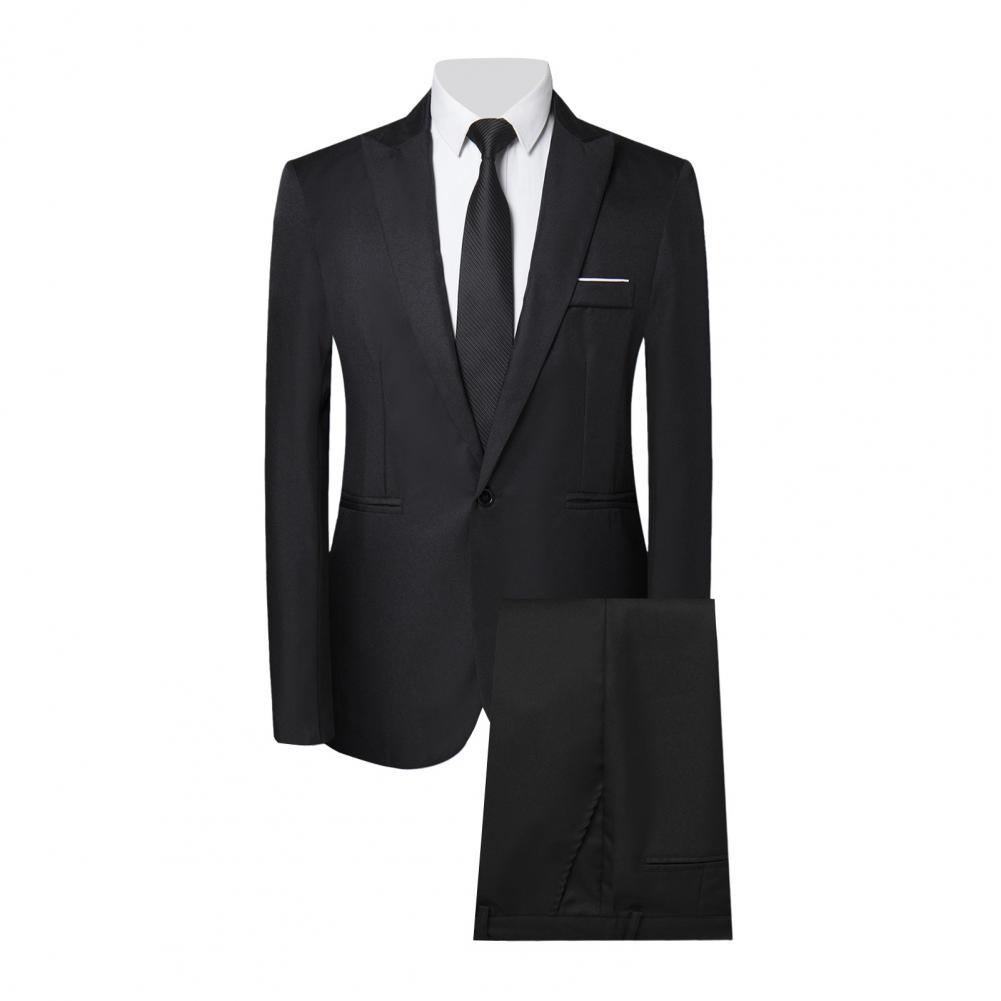 Men Pants Fashion – 2Pcs/Set Men Business Outfit Lapel Long Sleeve Single Breasted Suit Coat Solid Color Suit Pants Set Slim Fit Workwear Men Outfit | Gamintor