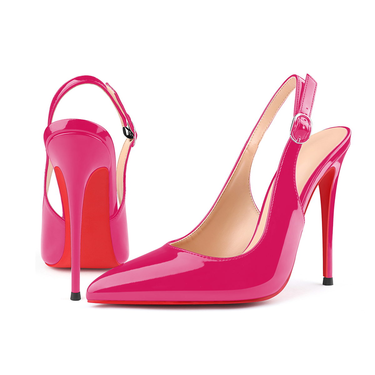 120mm/100mm Women's Sandals Pointed Toe Slingback Red Bottom Heels-MERUMOTE