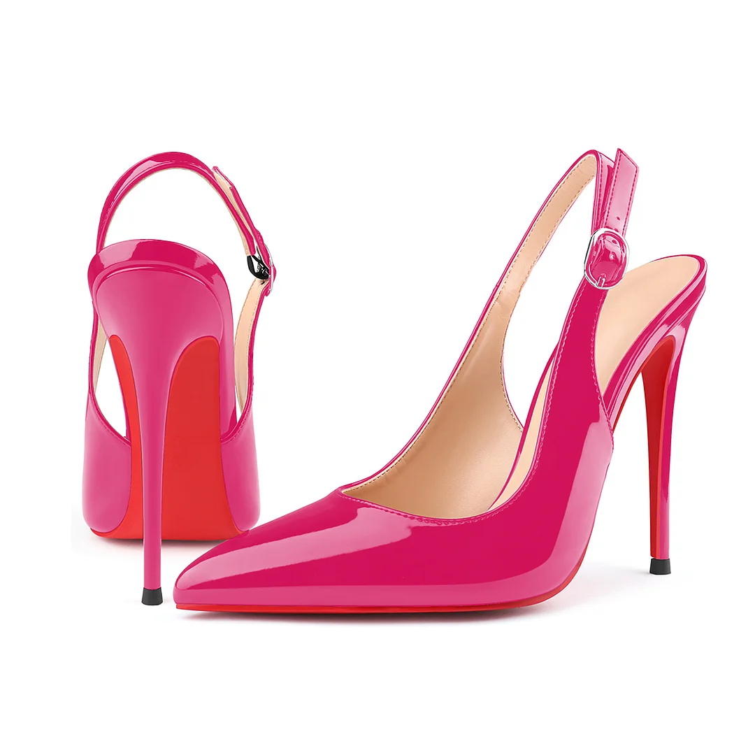 120mm/100mm Women's Sandals Pointed Toe Slingback Red Bottom Heels-MERUMOTE