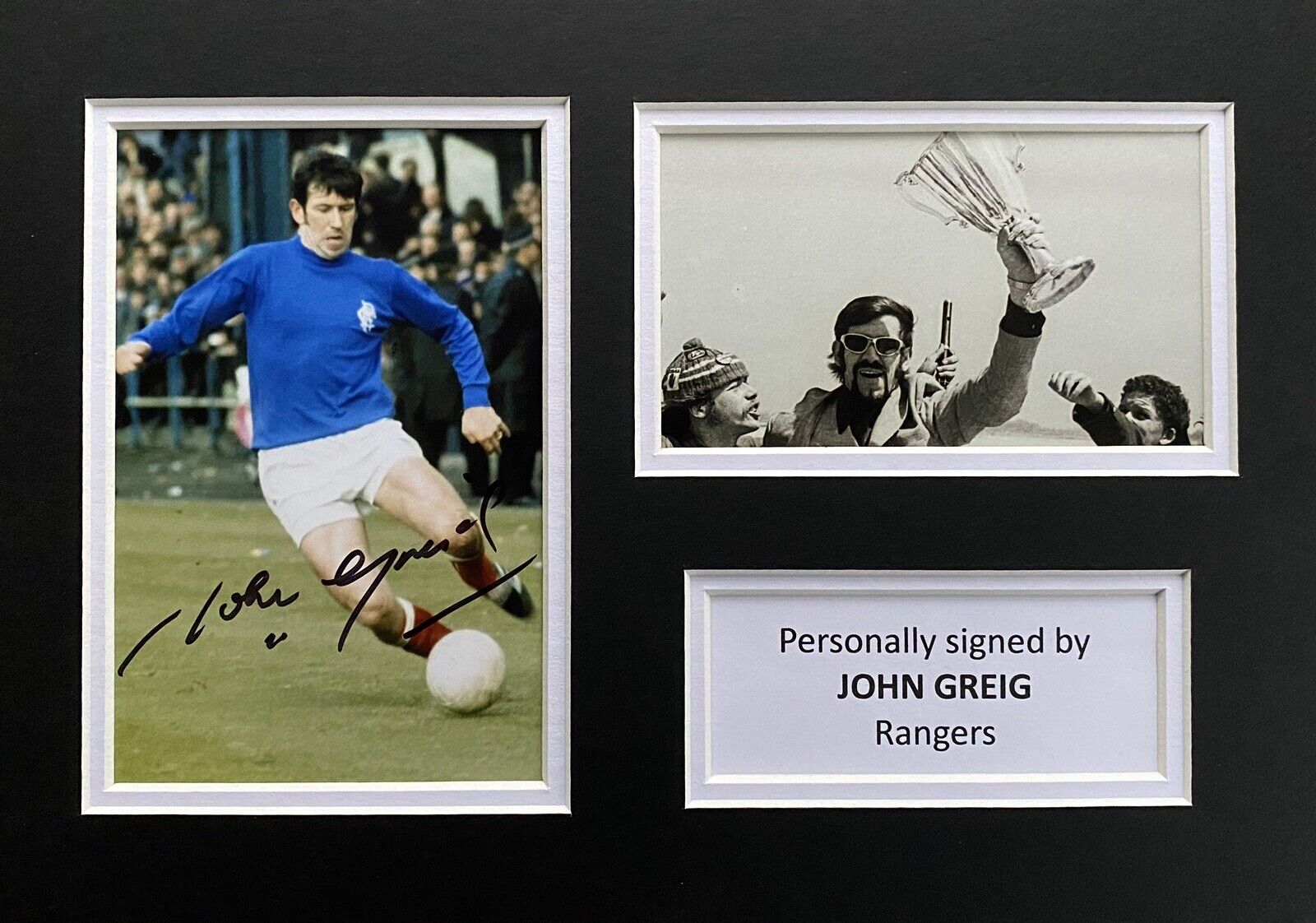 John Greig Hand Signed Rangers Photo Poster painting In A4 Mount Display