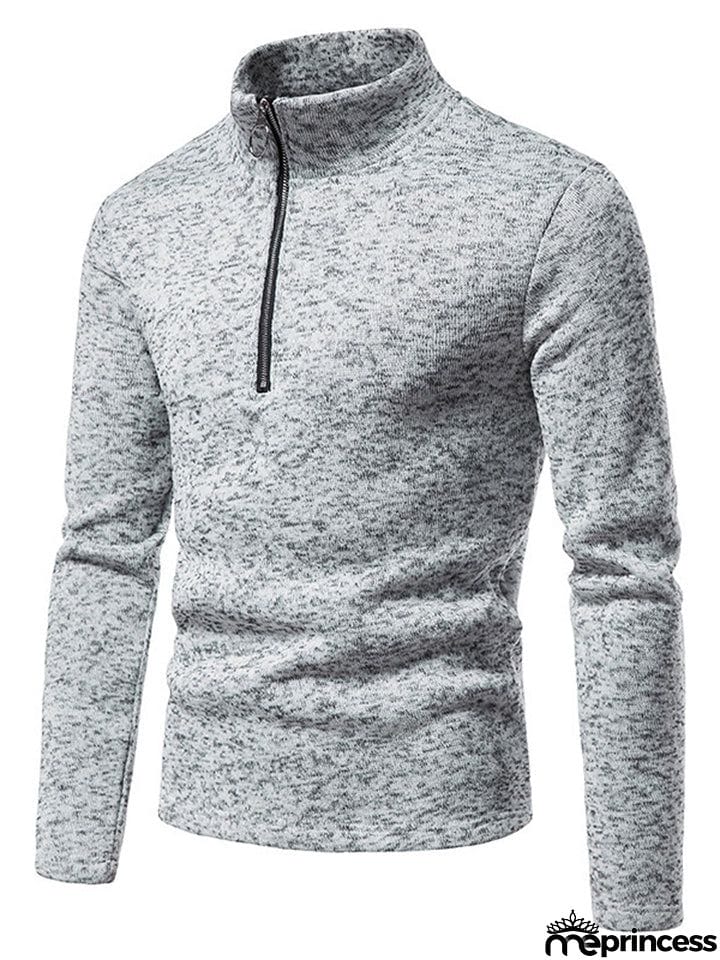 Solid Color High Collar Zip Up Base Tops for Men