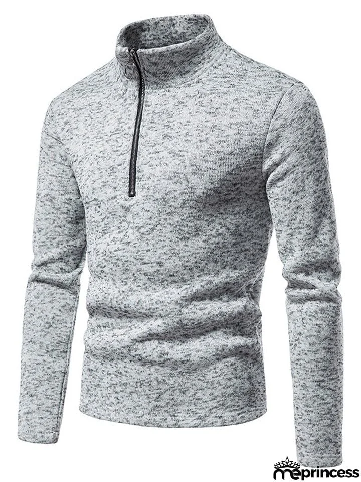 Solid Color High Collar Zip Up Base Tops for Men