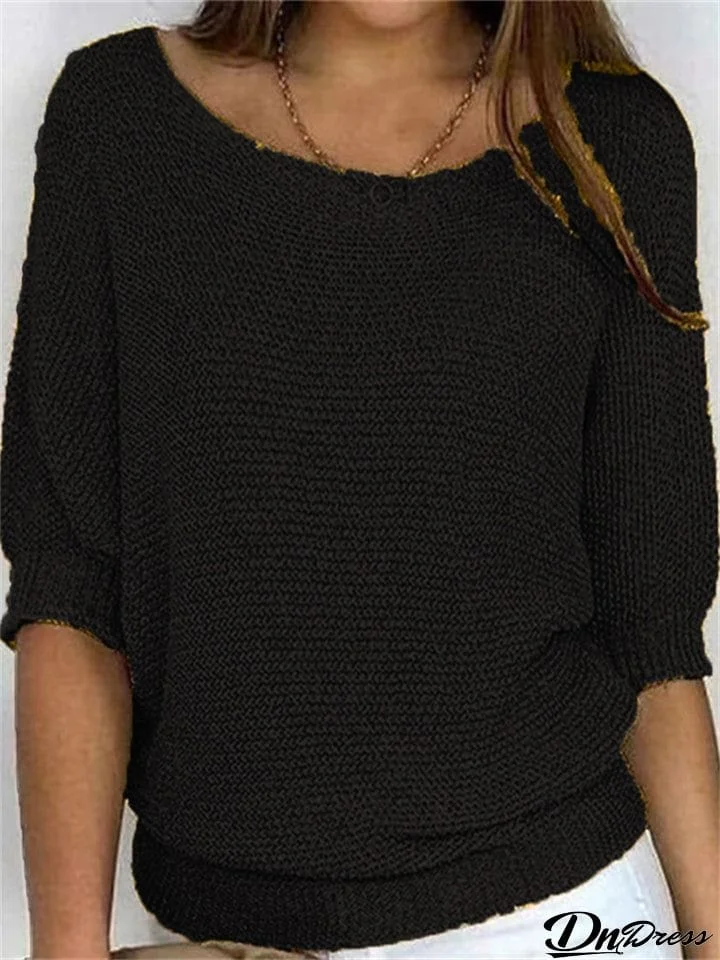 Comfy Relaxed Round Neck 3/4 Sleeve Knitted Shirt in 10 Colors