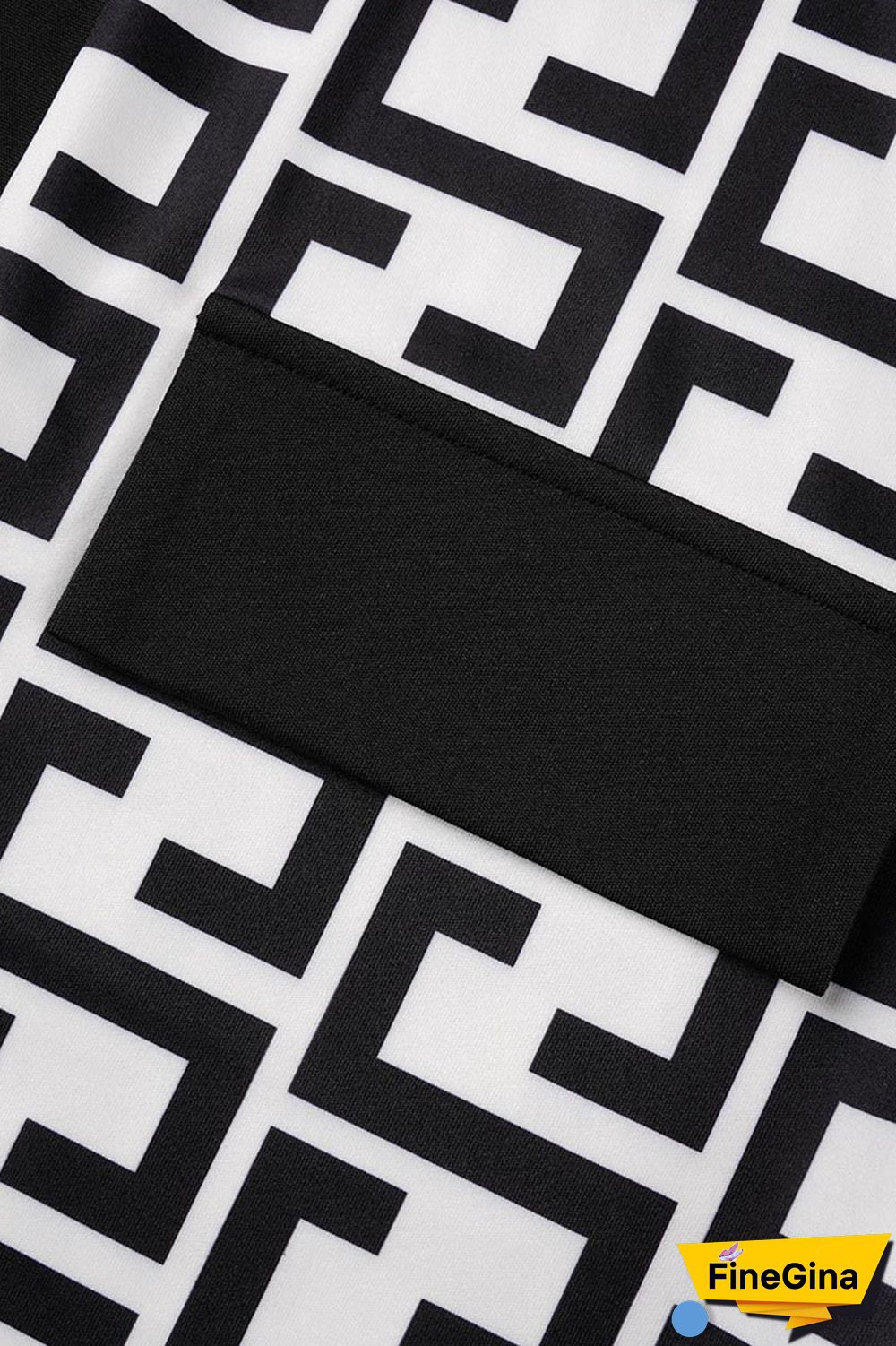 Black White Casual Print Bandage Patchwork Plus Size Two Pieces