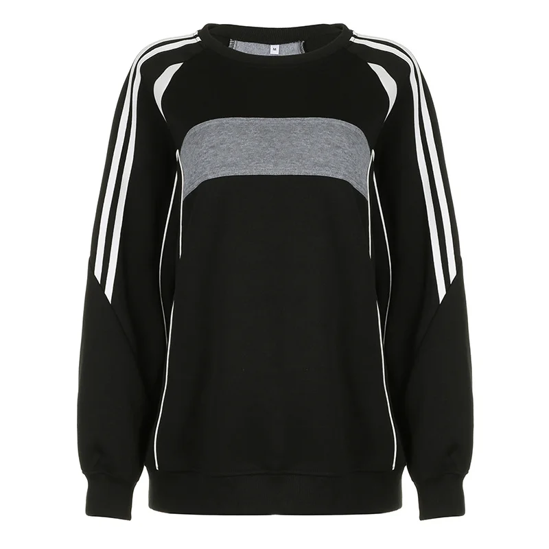 Toloer Toloer Spice Girl College Wind Splicing Bump Color Hoodie Female Round Collar Foundation Simple And Versatile Loose Coat Jacket-Outfit Ideas