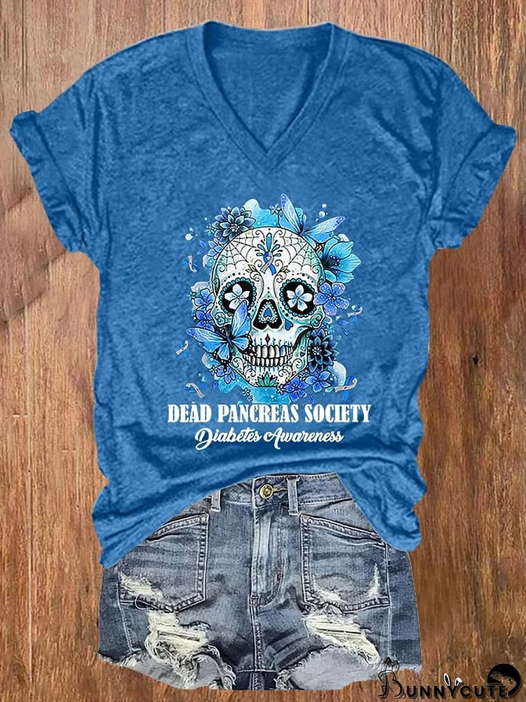 Women's Dead Pancreas Society Diabetes Awareness Print Casual T-Shirt