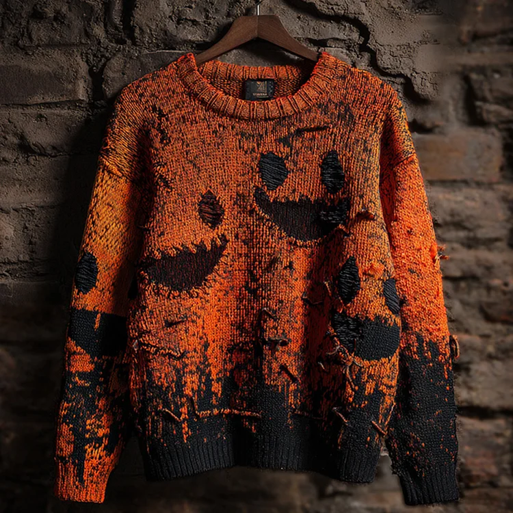 Vintage Halloween Ghost Face Embroidered Sweater