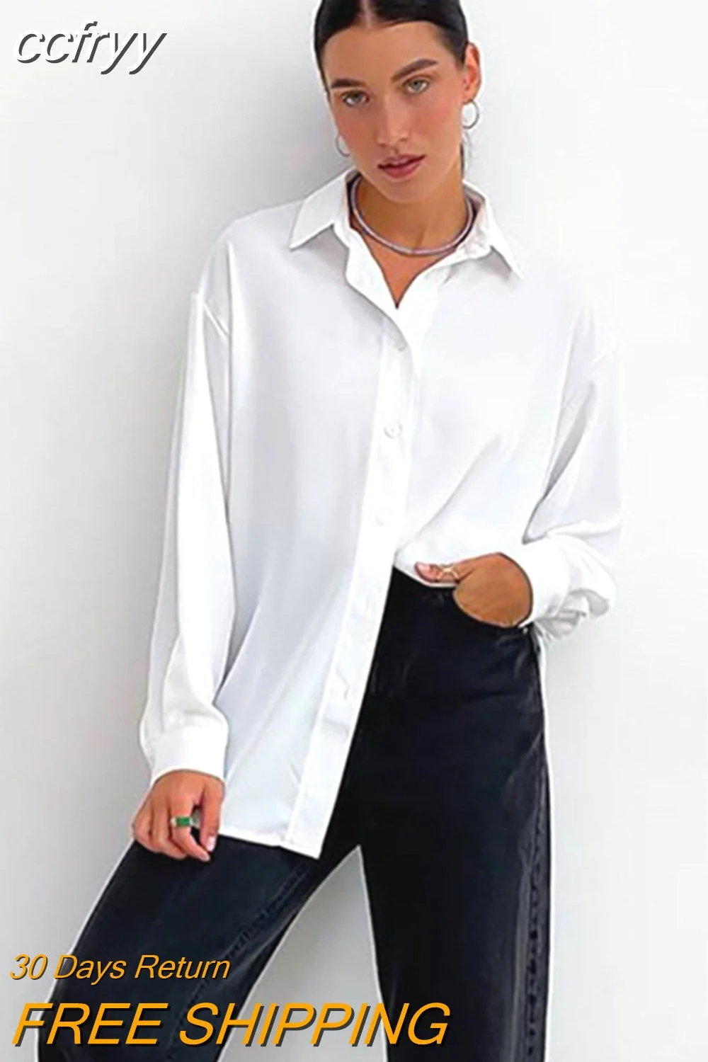 Huibahe 2023 Spring Minimalist Full Sleeve Women White Shirt Oversize Button Up Woman Tunic Blouse Work Female Clothing Tops