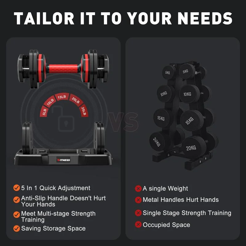 Product Introduction of Bearbro 5-25LB / 15-55LB Adjustable Dumbbell for Home Gym Equipment, 5 in 1 Quickly Adjustable Weights Plates and Rack, Hand Weights Suitable Women and Men, Full Body Workout Fitness 16
