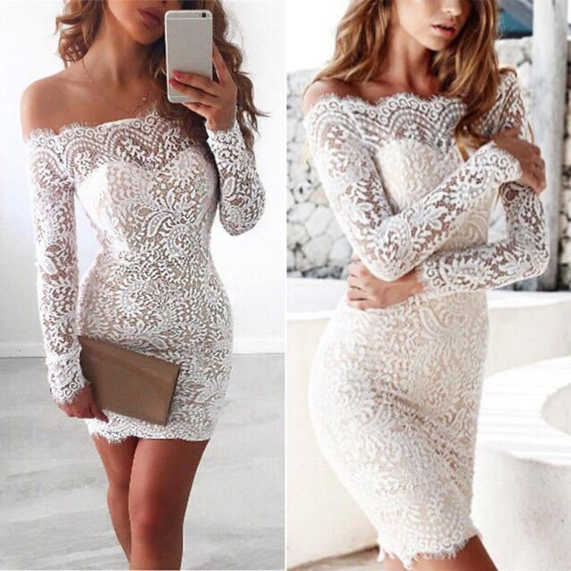 Sexy Lace Long-sleeved Off-neck Dress