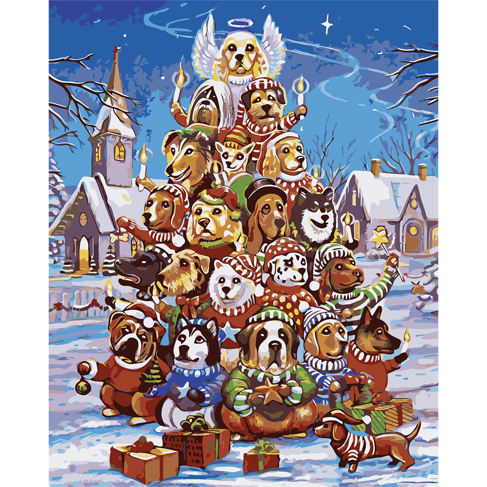 

40*50cm - Painting By Numbers - Christmas Dogs, 501 Original