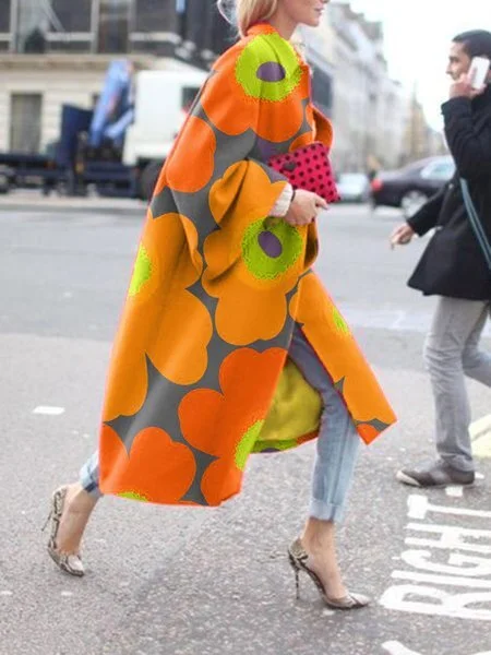 Uveng Uveng Spring And Autumn Wishebay Long Horn Sleeve Coat Print Loose Wind Coat Woman