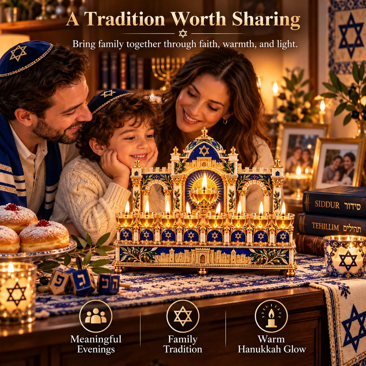 Hanukkah temple light centerpiece detail