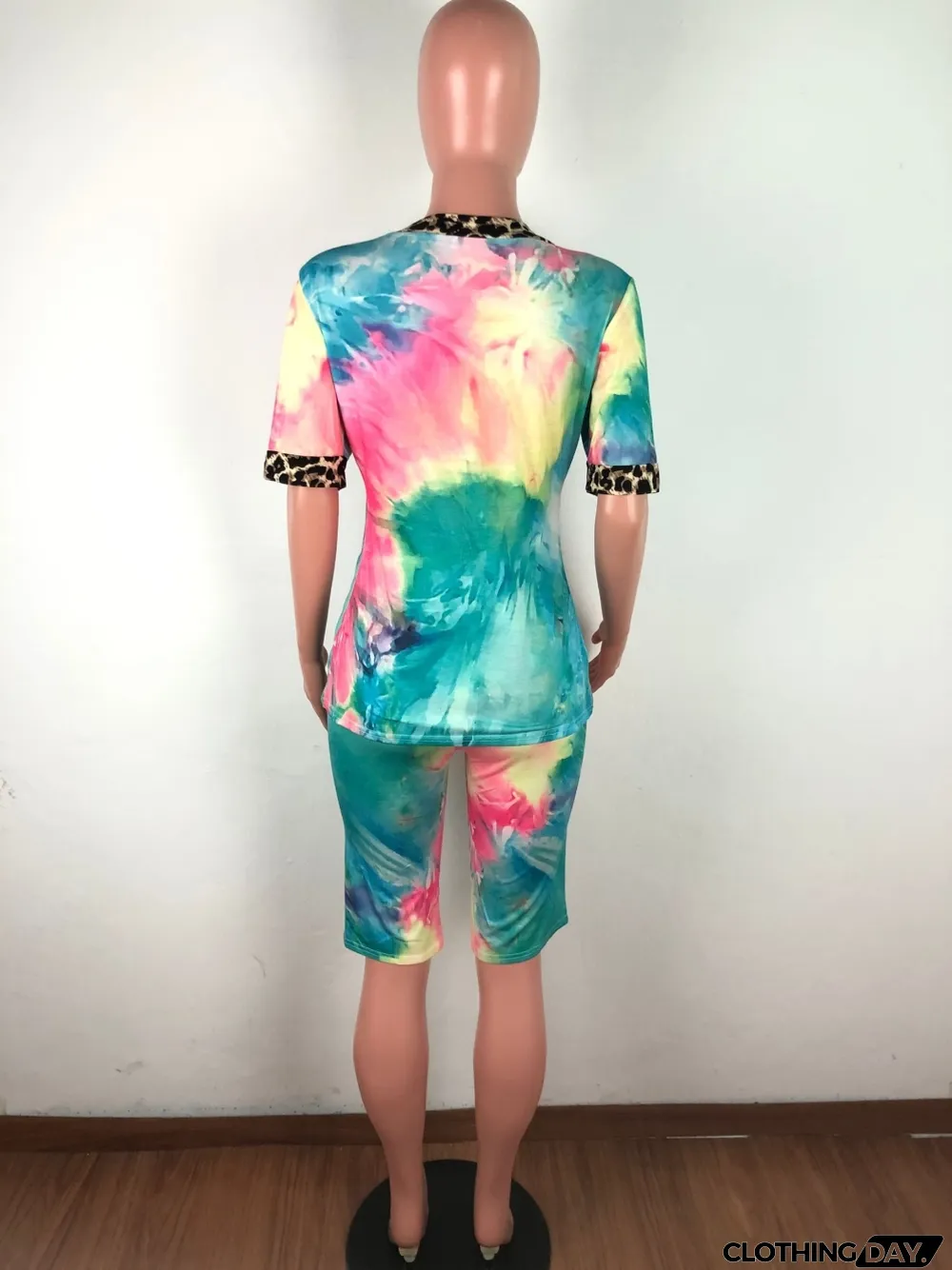 Summer Tie Dye Two Piece Shorts Set with Face Cover