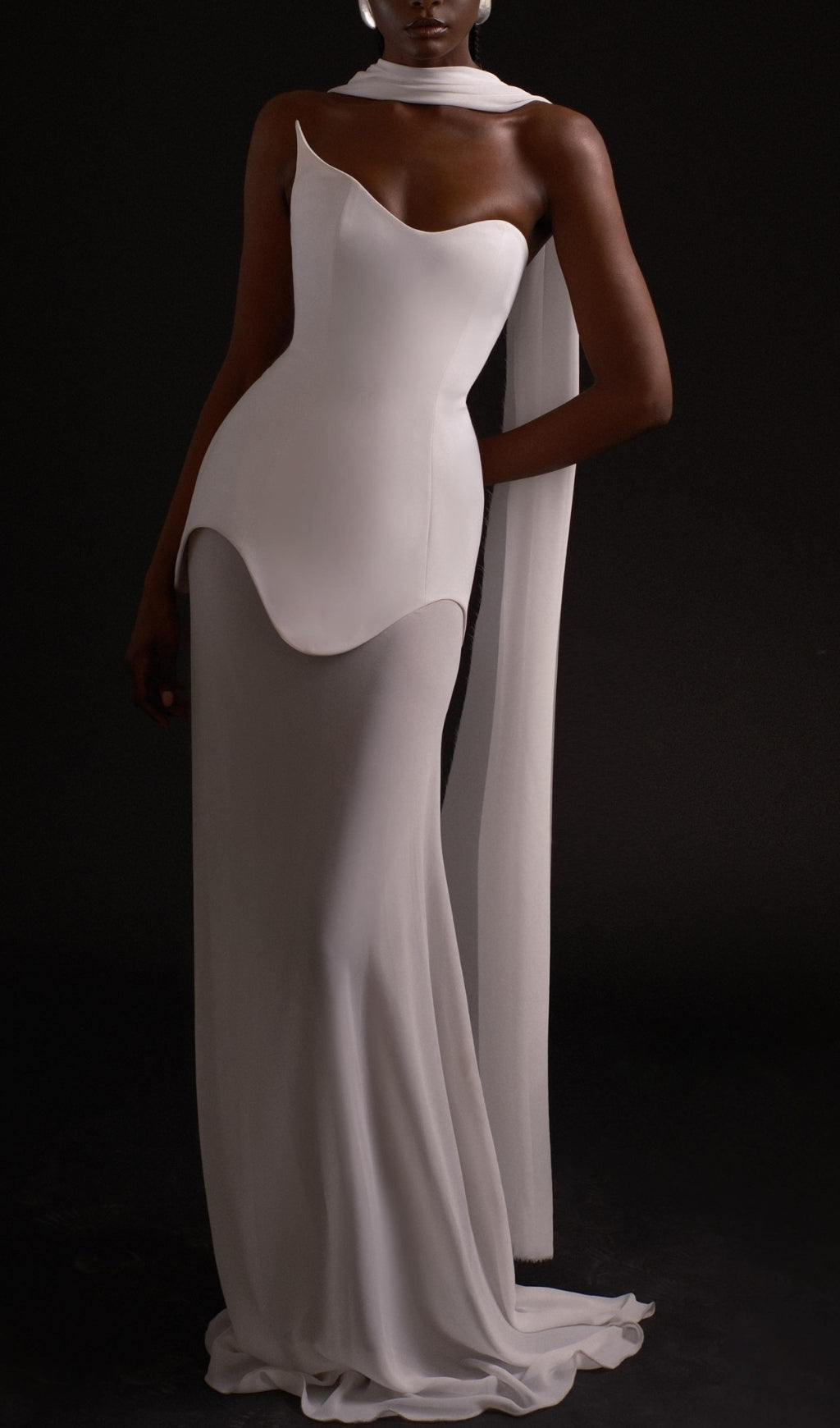 Benno White Strapless Mesh Maxi Dress Flowering Girl
