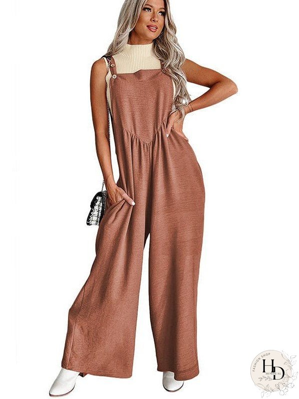 Women'S Fashion Wide Leg Jumpsuit In Cotton Blend