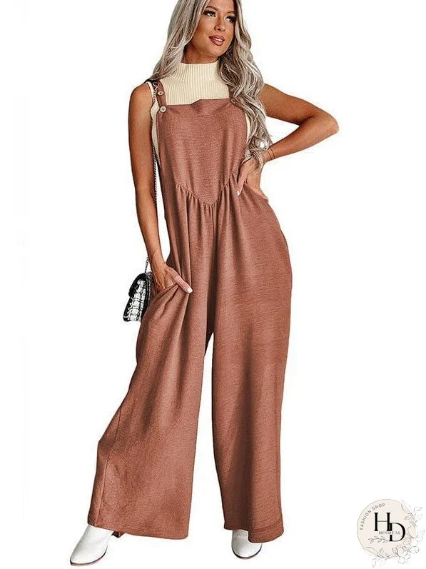 Women'S Fashion Wide Leg Jumpsuit In Cotton Blend