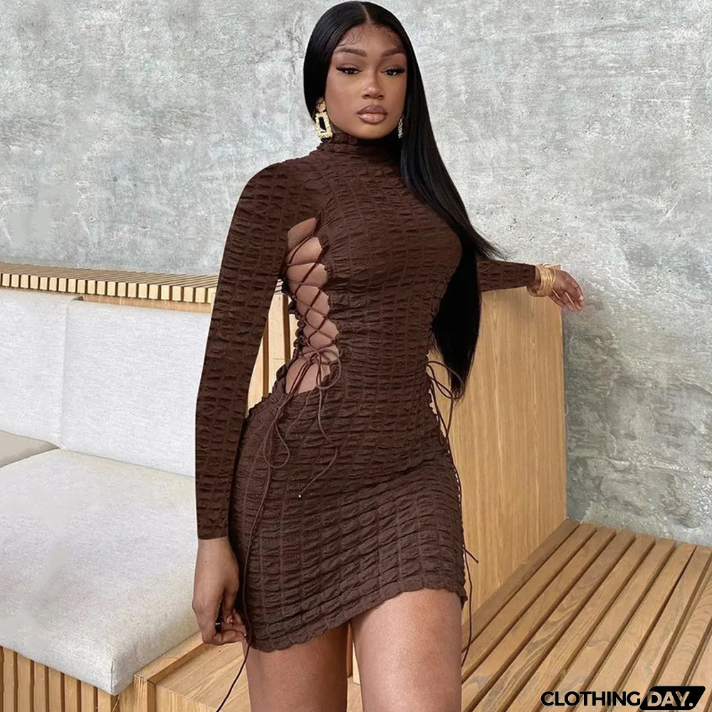 Women Summer Side Cutout Long Sleeve Bodycon Dress