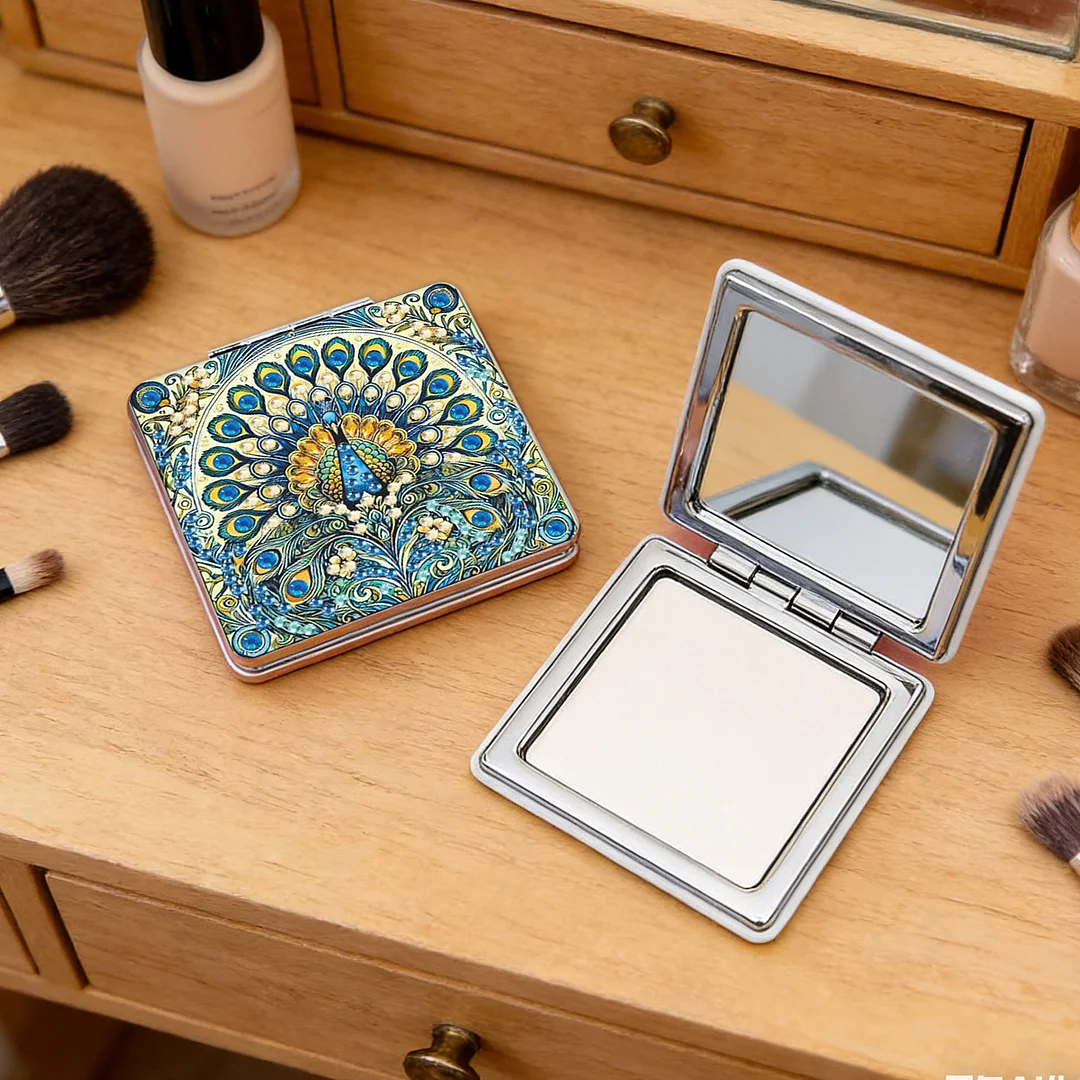 Blue Peacock DIY Special Shaped Diamond Painting Compact Mirror Kits Diamond Art Painting Pocket Mirror for Adults and Beginners