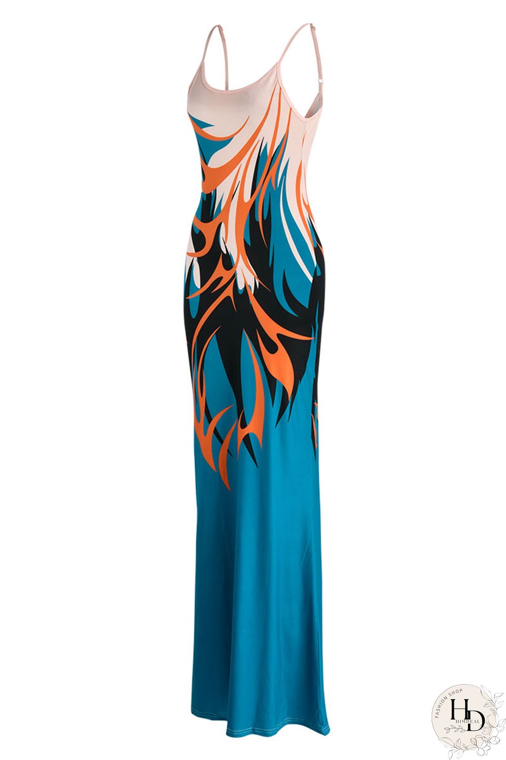 Ginger Fashion Sexy Print Backless Spaghetti Strap Long Dress