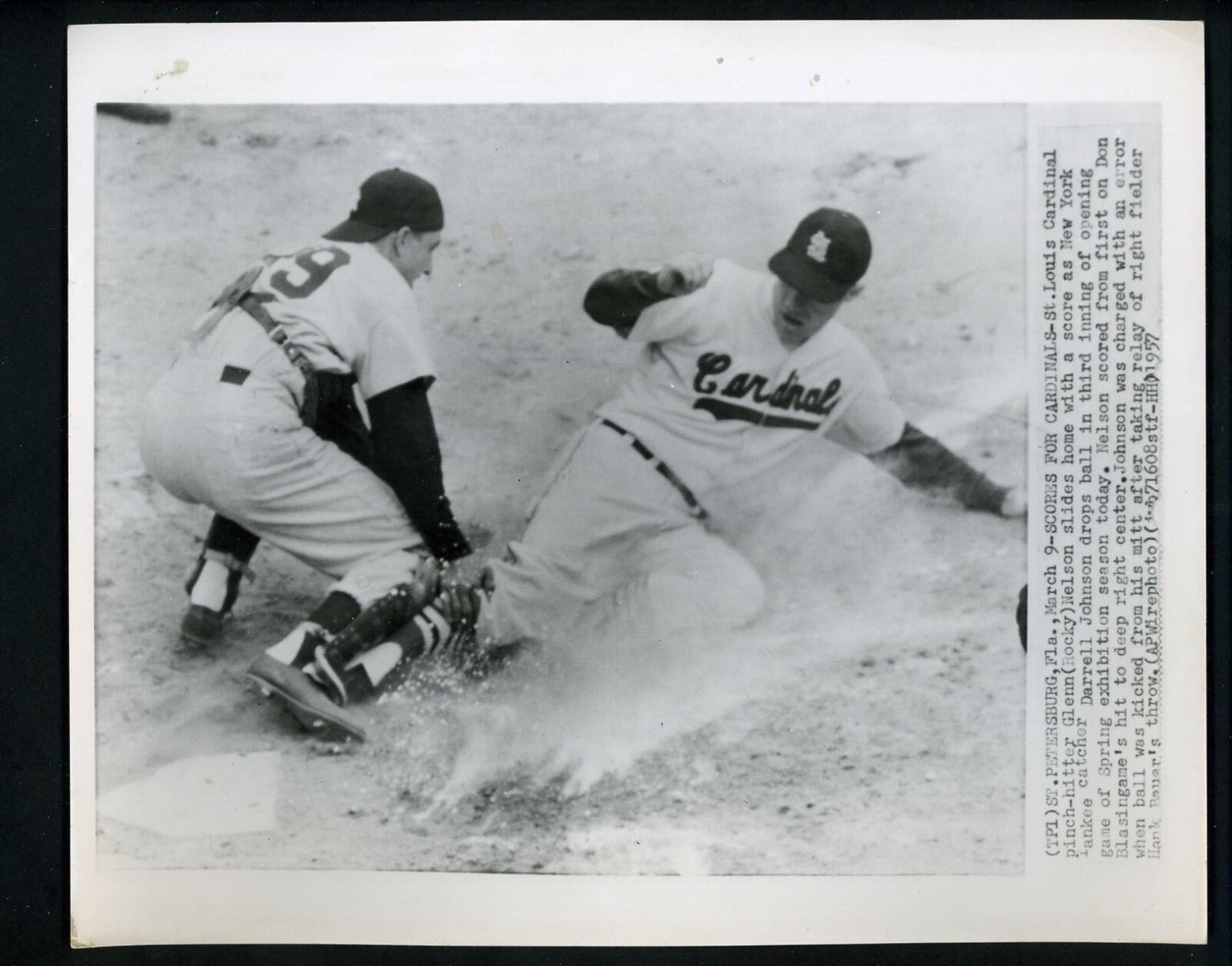 Rocky Nelson & Darrell Johnson 1957 Press Photo Poster painting St. Louis Cardinals Yankees