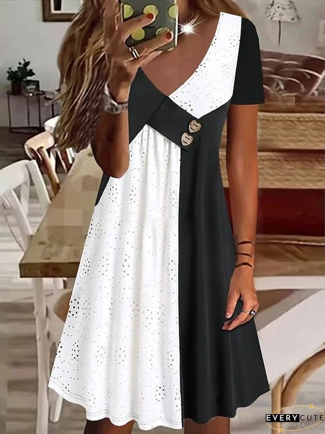 Casual Dress Summer Dress Pleated Dress Color Block Plain Ruched V Neck Mini Dress Active Fashion Daily Holiday Short Sleeve Regular Fit Black Blue Green Summer Spring S M L XL XXL for Women
