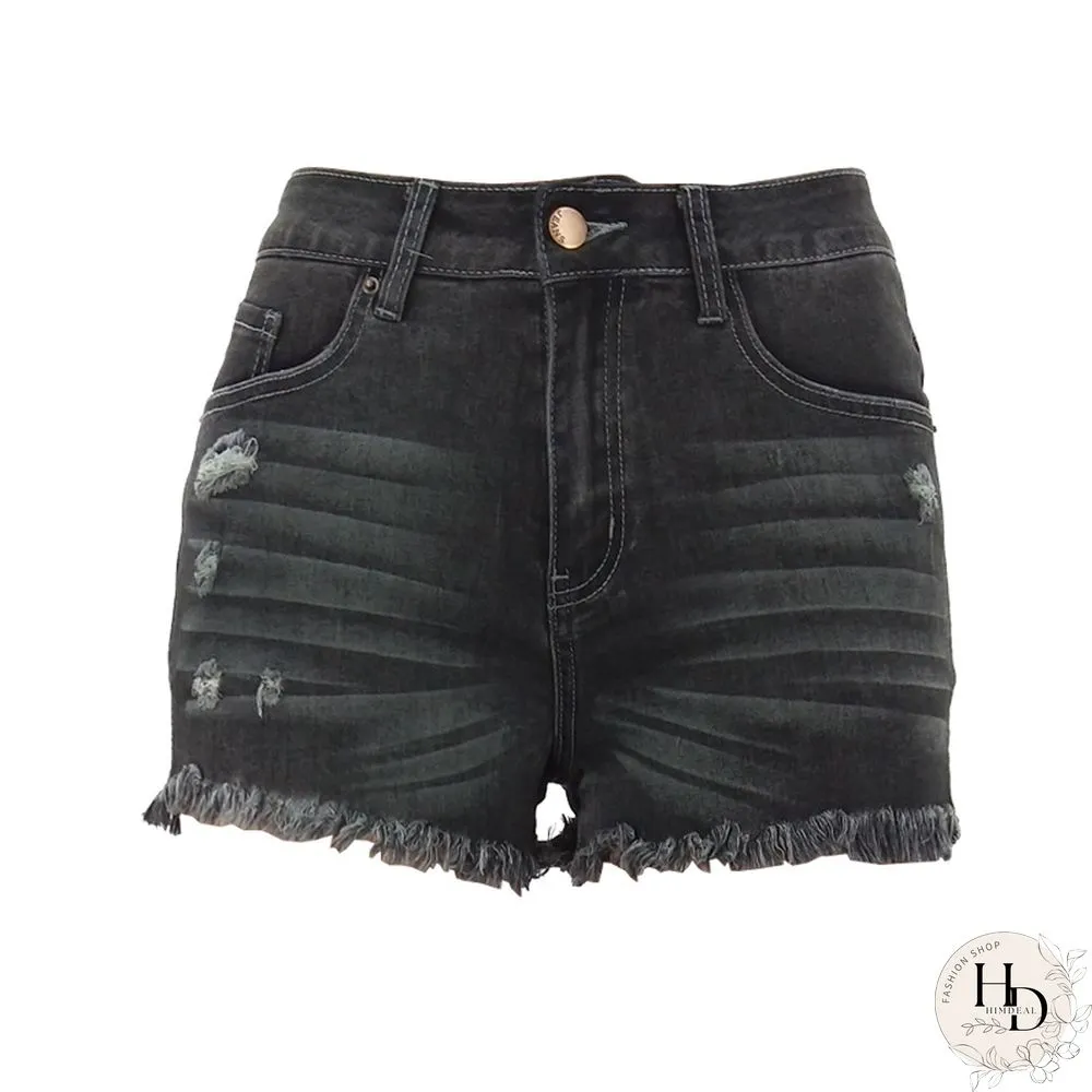 Printed Paneled Gothic Denim Shorts