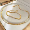 Elegant Freshwater Pearls Golden Bracelet Necklace