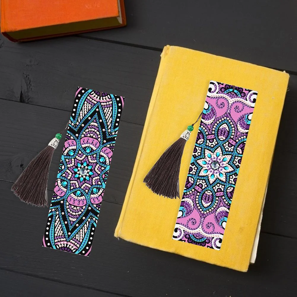 2pcs 5D Mosaic Bookmark Tassel Diamond Painting Cross Stitch Page-marker