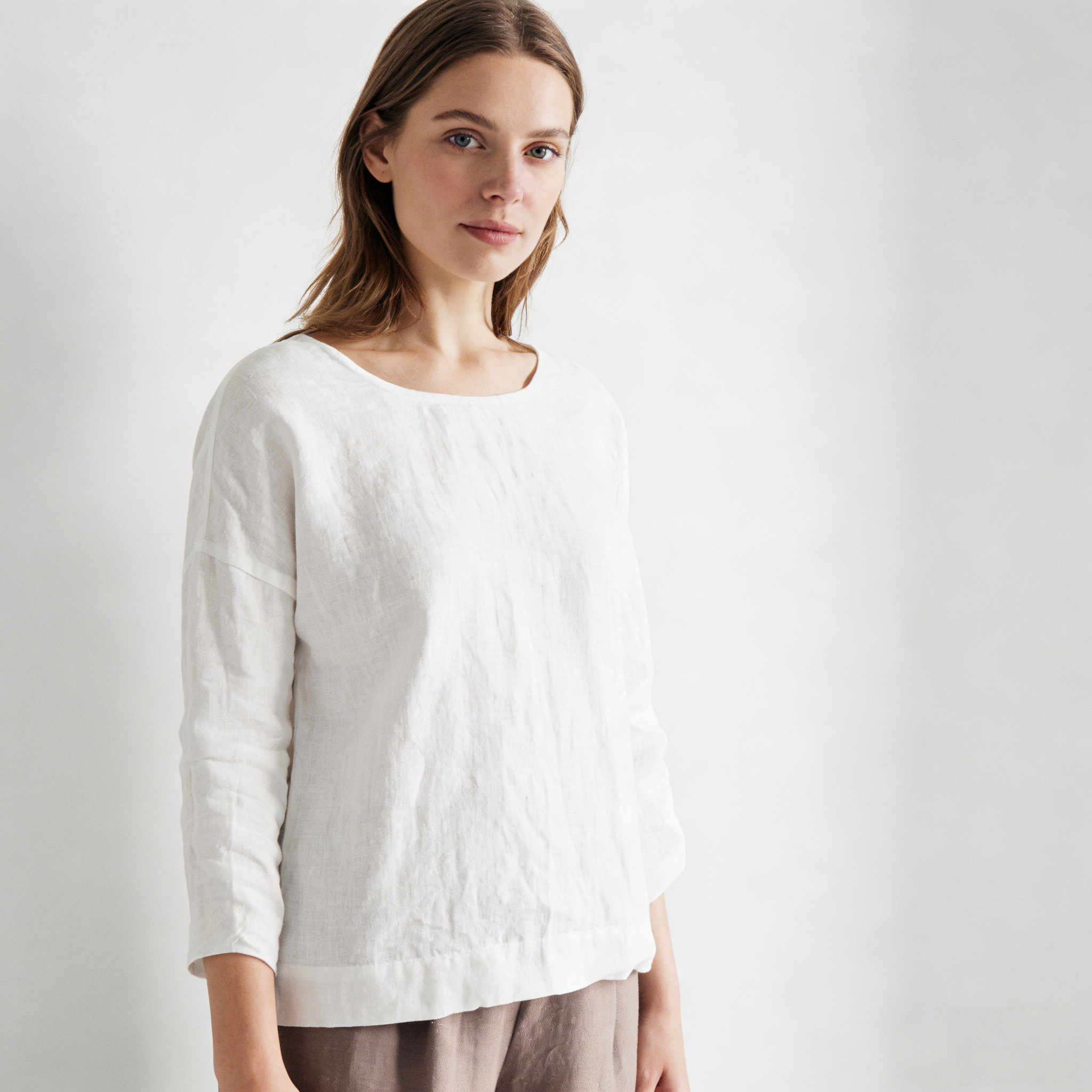 Linen Blouse Women 100% Linen 3/4 Sleeve Boat Neck Oversized Summer Top Breathable REAL SILK LIFE