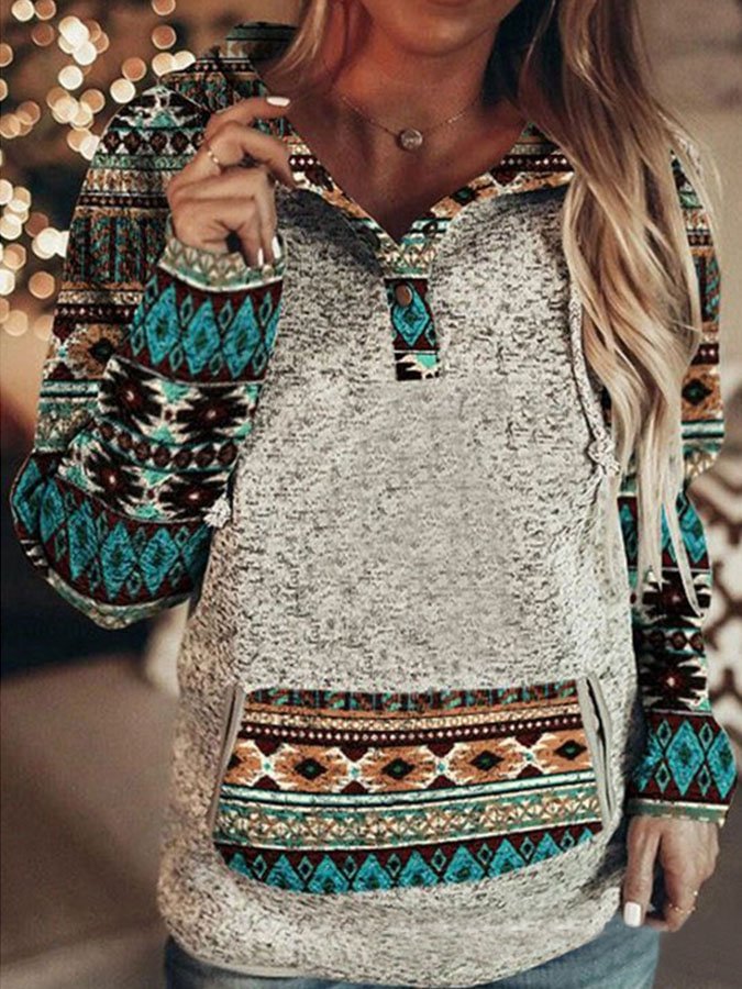 Vintage Ethnic Pullover Hooded Sweatshirt