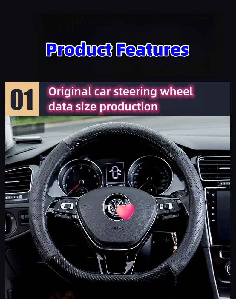 Customized car logo carbon fiber leather steering wheel cover