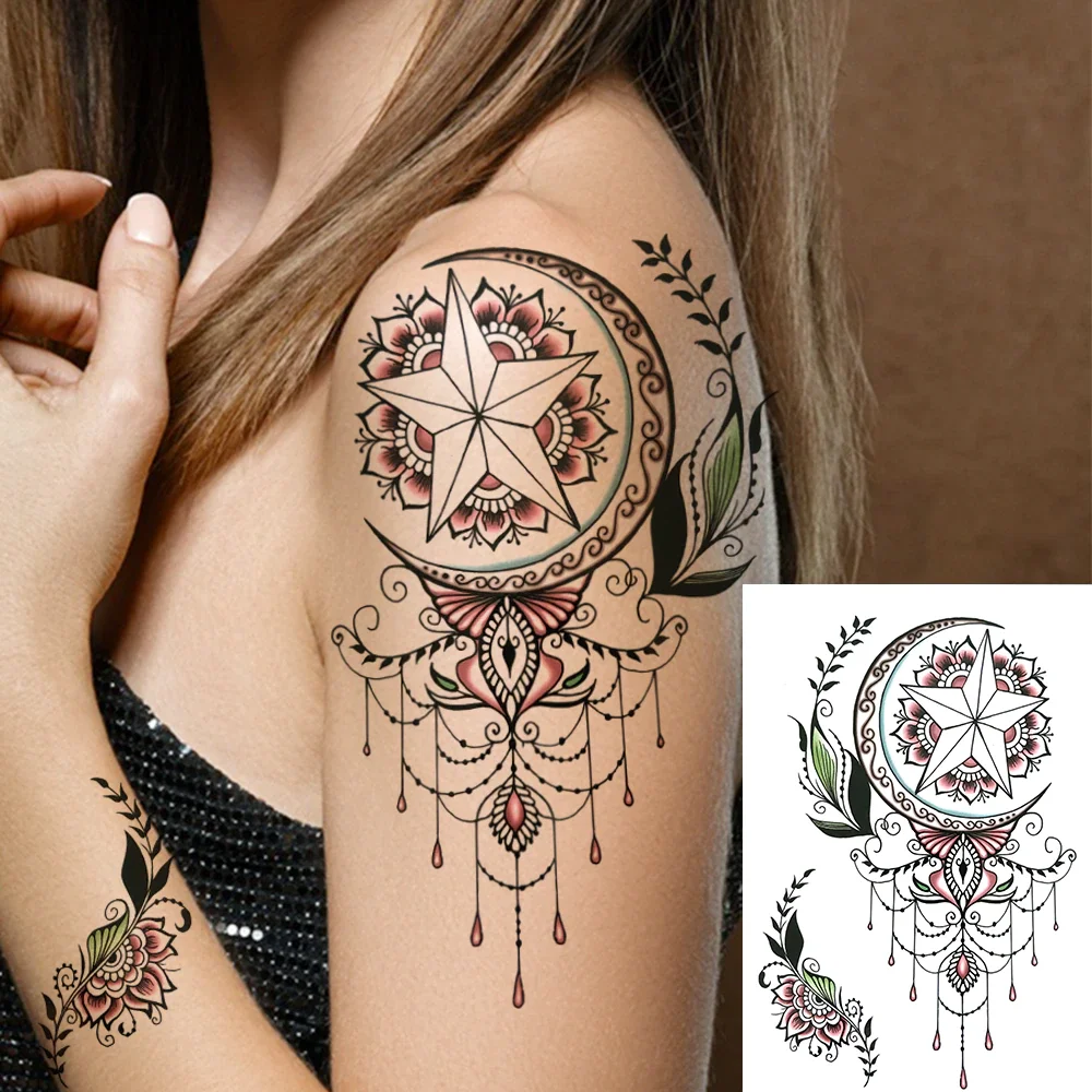 Sdrawing Lily Flower Temporary Tattoos For Women Adults Fake Lotus Orchid Dahlia Peony Tattoo Sticker Black Waterproof 3D Tatoos Arm