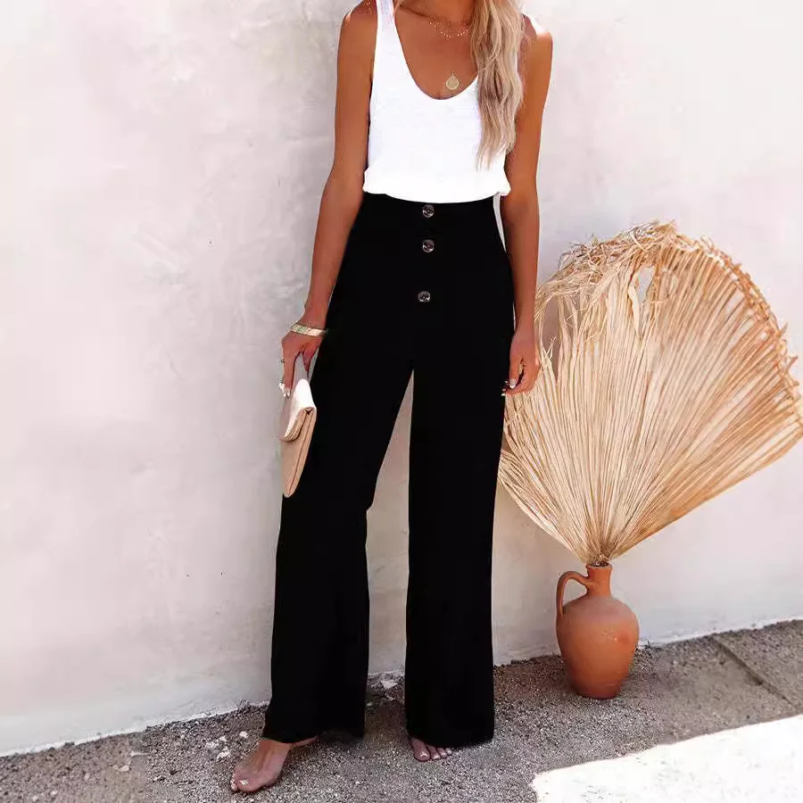 Nigikala Nigikala Women's Spring And Summer New Women's Pants Solid Cotton Tampons Tight Loose Leisure Wide Legs Women's Trousers